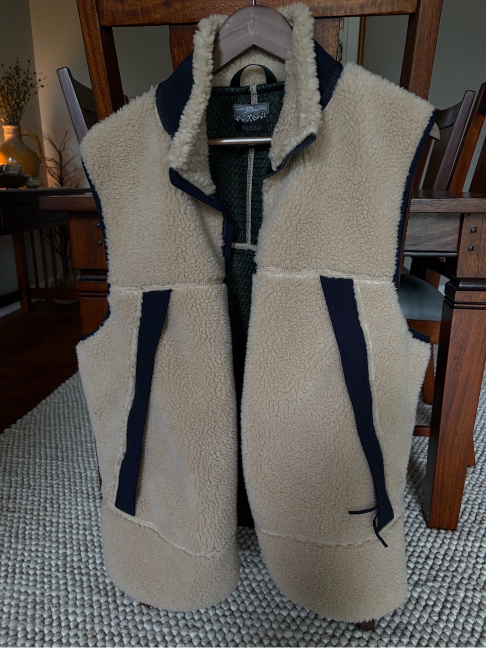 J. Crew Nordic Cream Sherpa Vest with Navy Trim
